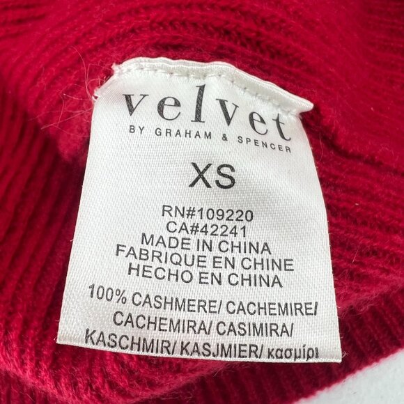 Velvet by Graham & Spencer XS 100% Cashmere Sweater Red Contrast Stripe Sleeve - Picture 4 of 9